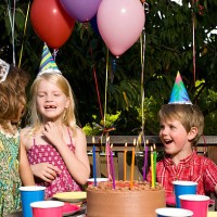 children at birthday party - garden decoration stock pictures, royalty-free photos & images