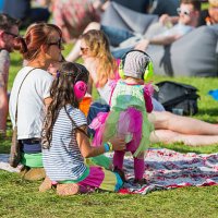 children wearing ear defenders at a music festival in scotland - concert stock pictures, royalty-free photos & images