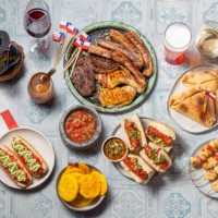 chilean independence day table with traditional festive food for fiestas patrias. dish and drink on 18 september party. - food stock pictures, royalty-free photos & images