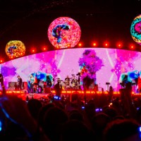 Chris Martin , Jonny Buckland , Will Champion and Guy Berryman of the group Coldplay Performs at Stadio Olimpico on July 12, 2024 in Rome, Italy.