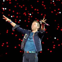 Chris Martin of Coldplay performs on a stop of the band's Music of the Spheres world tour at Allegiant Stadium on June 06, 2025 in Las Vegas, Nevada.