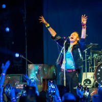 Chris Martin performs at the Coldplay concert held at the Music Hall of Williamsburg, October 07, 2024 in New York, New York.