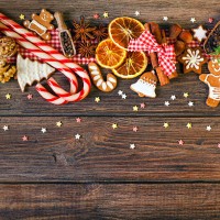 christmas background with christmas cookies, decoration and spices - food stock pictures, royalty-free photos & images