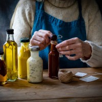 christmas day gifts of oil's & food dressings - food stock pictures, royalty-free photos & images