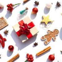 christmas decoration objects and gift box as holiday background. - home decoration stock pictures, royalty-free photos & images