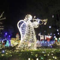 Christmas decorations adorn the garden of the 