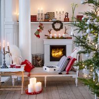 christmas decorations in living room - home decoration stock pictures, royalty-free photos & images