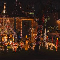christmas decorations in the front yard - garden decoration stock pictures, royalty-free photos & images