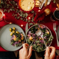 christmas food smorgasbord kale salad - food stock pictures, royalty-free photos & images