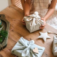 christmas furoshiki wrapping. zero waste concept. - home decoration stock pictures, royalty-free photos & images
