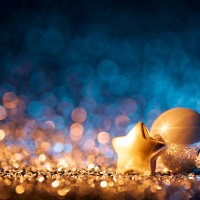 christmas ornaments on defocused lights. decorations bokeh blue gold - home decoration stock pictures, royalty-free photos & images