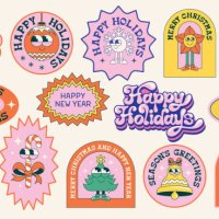 christmas stickers - food stock illustrations