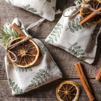christmas still life with eco friendly textile gift packaging festive decor top view,flat lay,kazakhstan - home decoration stock pictures, royalty-free photos & images