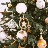 christmas tree decorated with baubles and lights. new year celebration concept. - home decoration stock pictures, royalty-free photos & images