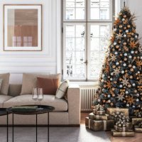 christmas tree in living room interior - stock photo - home decoration stock pictures, royalty-free photos & images