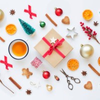 christmas wrapped gift box, art and craft decorative items on white background. - home decoration stock pictures, royalty-free photos & images