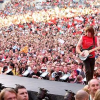 Christopher Guest of spoof heavy metal band Spinal Tap performs on stage during the Live Earth concert at Wembley Stadium on July 7, 2007 in London,...