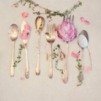 circa 1920 silverware with pink flowers - home decoration stock pictures, royalty-free photos & images