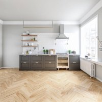 classic elegant interior - a modern, but classic kitchen with a gray and white wall background, french-style windows - empty space for presenting furniture and appliances - food stock pictures, royalty-free photos & images