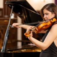 classical music concert with piano and violin - concert stock pictures, royalty-free photos & images