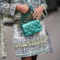 Close-up detail view of a Chanel bag, outside Chanel, during the Womenswear Fall/Winter 2024/2025 as part of Paris Fashion Week on March 05, 2024 in...