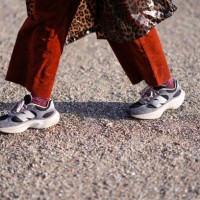Close-up detail view of New Balance sneakers shoes , outside Marimekko, during the Copenhagen Fashion Week AW24 on February 01, 2024 in Copenhagen,...