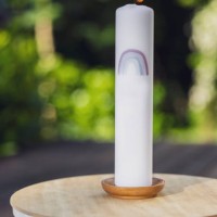 close-up of a baptism candle. garden party, summer festival, birthday party, baptism or wedding. - garden decoration stock pictures, royalty-free photos & images