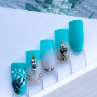close-up of colorful artificial nails made using nail art in blue colours - nails art stock pictures, royalty-free photos & images
