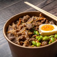 close-up of gyudon, japanese traditional food - junk food stock pictures, royalty-free photos & images