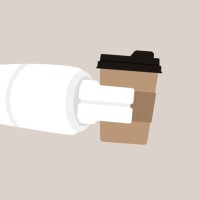 close-up of robot arm holding coffee cup. artificial intelligence and robotics concept - junk food stock illustrations
