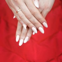 close-up of woman fingers with nail art, baby-boomer-french-manicure - nails art stock pictures, royalty-free photos & images