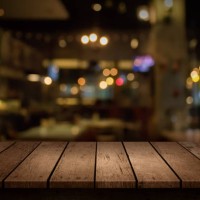 close-up of wooden table in restaurant - home decoration stock pictures, royalty-free photos & images