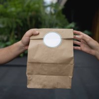 close-up on a woman delivering a food order to a customer - junk food stock pictures, royalty-free photos & images