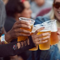 close-up uf hands toasting in beer, at festival - concert stock pictures, royalty-free photos & images