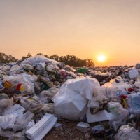 close up large garbage pile near the sunset, global warming - food stock pictures, royalty-free photos & images