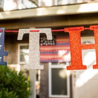 close up of 4th of july banner decoration - garden decoration stock pictures, royalty-free photos & images