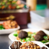 close up of vegan vegetarian take away food at food market - junk food stock pictures, royalty-free photos & images