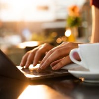 close up of working on laptop. - coffee stock pictures, royalty-free photos & images