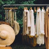 clothes hanger with dresses in the woods. - fashion stock pictures, royalty-free photos & images