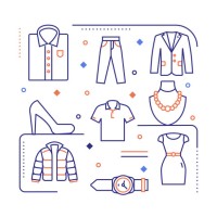 clothes related modern linear design vector illustration for web banner, website header, brochure, annual report etc. - fashion stock illustrations