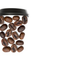 coffee cup made of roasted coffee beans on white isolated background. creative concept. coffee to go. 3d pattern. template, design element. place for text, copy space. - junk food stock pictures, royalty-free photos & images