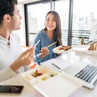 collaboration in business and lunch - junk food stock pictures, royalty-free photos & images