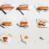 collage of hotdog being eaten - junk food stock pictures, royalty-free photos & images
