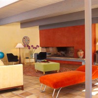 colorful modern living room with ceramic tile floor - home decoration stock pictures, royalty-free photos & images