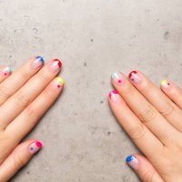 colorful playful manicure - nails art stock pictures, royalty-free photos & images