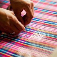 colorful silk threads on the loom - fashion stock pictures, royalty-free photos & images