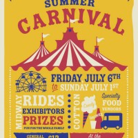 colorful summer carnival poster design template - food stock illustrations