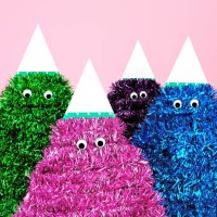 colorful tinsel characters with google eyes - home decoration stock pictures, royalty-free photos & images
