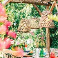 colourful decorated table in summer setting. garden party. lunch. summer garden patio terrace. - garden decoration stock pictures, royalty-free photos & images