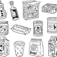 comic set kitchen packaging - junk food stock illustrations